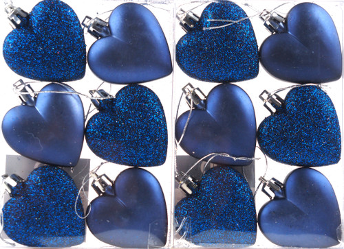 Set Of 12 x Love Heart Christmas Tree Baubles - NAVY BLUE Set Of 12 x Love Heart Christmas Tree Baubles - NAVY BLUE