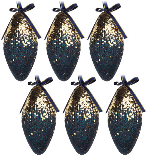 6 x Sequin Navy Blue Gold Christmas Tree Baubles Decorations - Teardrop 6 x Sequin Navy Blue Gold Christmas Tree Baubles Decorations - Teardrop