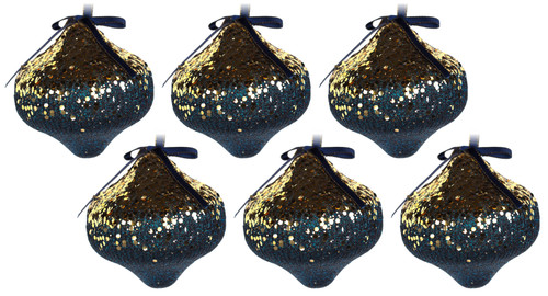 6 x Sequin Navy Blue Gold Christmas Tree Baubles Decorations - Lantern 6 x Sequin Navy Blue Gold Christmas Tree Baubles Decorations - Lantern