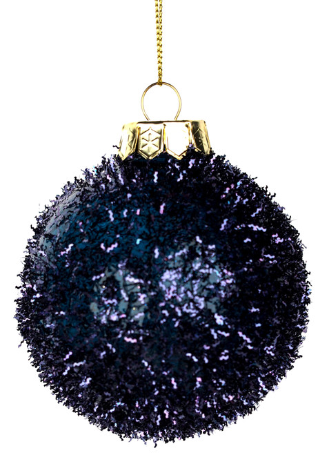 6 x Navy Blue / Midnight Tinsel Texture Christmas Tree Baubles / Decorations 6 x Navy Blue / Midnight Tinsel Texture Christmas Tree Baubles / Decorations