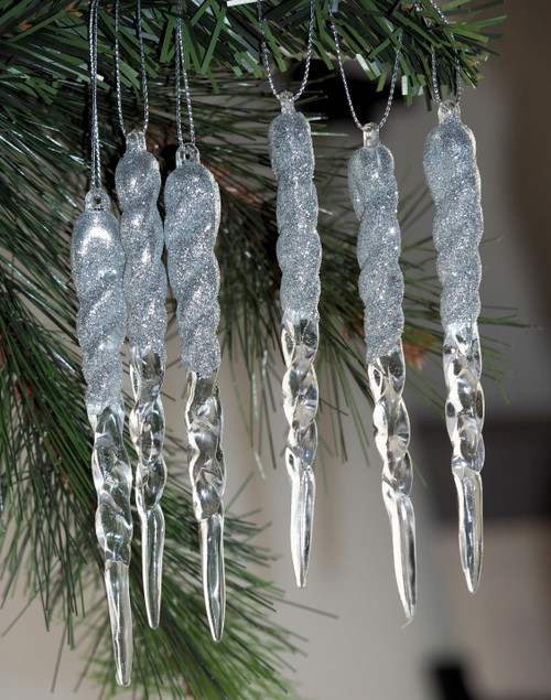 Set Of 18 Ice effect 12cm Silver Hanging Icicles - Christmas Tree Decorations Set Of 18 Ice effect 12cm Silver Hanging Icicles - Christmas Tree Decorations