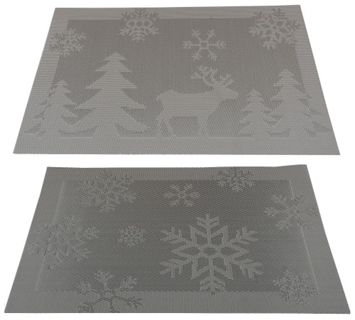 Jacquard Christmas Table Placemats - Silver (Set of 4)
