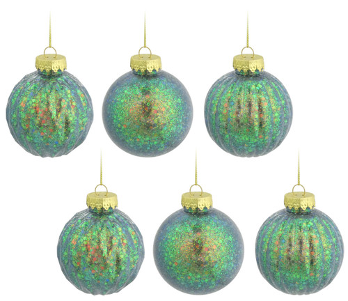 Iridescent Green Blue Gold Rainbow Glitter Christmas Tree Baubles (Set of 6) Iridescent Green Blue Gold Rainbow Glitter Christmas Tree Baubles (Set of 6)