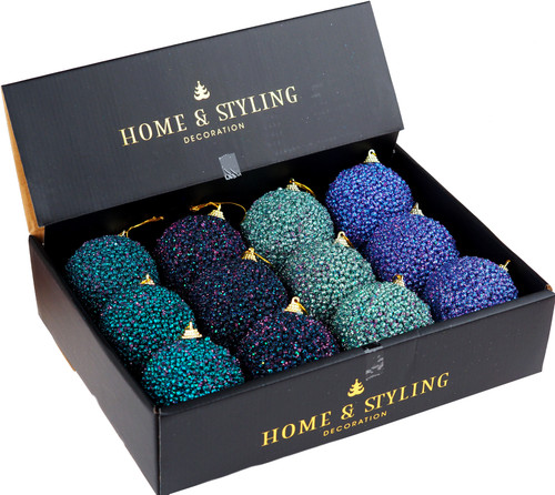 Bobbly Christmas Tree Baubles Decorations- Teal Blue Lilac Purple (Set of 12)