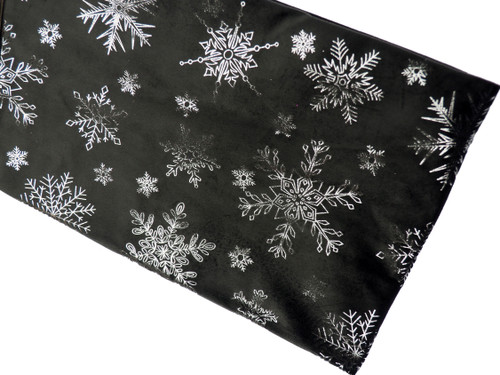 Velvet Christmas Table Runner - 150 X 32cm - Graphite Grey & Silver Snowflakes