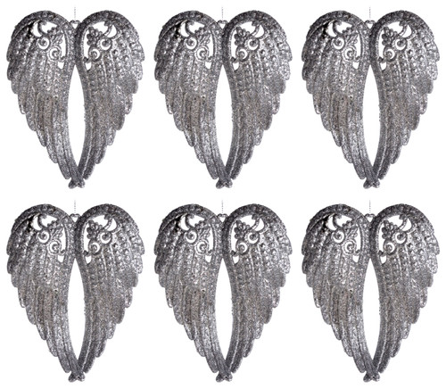 Angel Fairy Wings Christmas Tree Baubles Decorations - Silver (Set of 6) Angel Fairy Wings Christmas Tree Baubles Decorations - Silver (Set of 6)