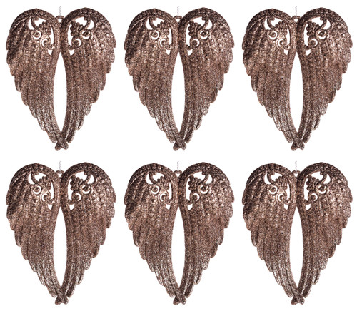 Angel Fairy Wings Christmas Tree Baubles Decorations - Rose Gold (Set of 6)