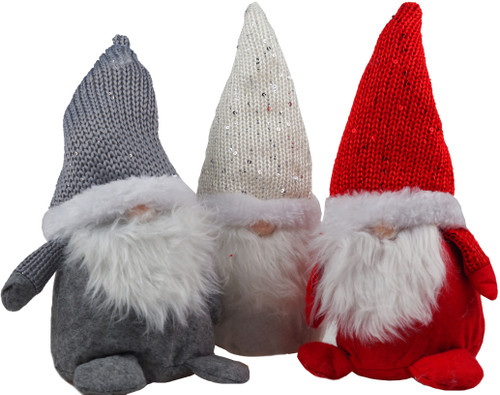 Christmas Free Standing 25cm Gonks - Grey White Red Sequin Hats (Set of 3) Christmas Free Standing 25cm Gonks - Grey White Red Sequin Hats (Set of 3)
