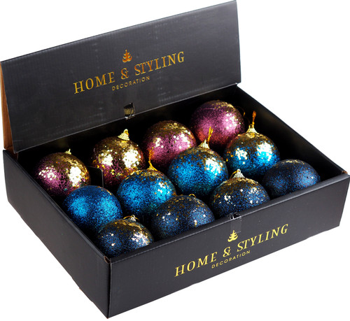 Large Blue Pink Navy Gold Sequin Christmas Tree Baubles Decorations (Set of 12)