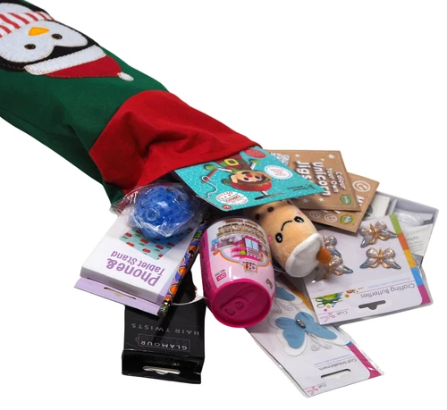 Girls Pre Filled Christmas Santa Stocking - With 12 Mystery Toys And Gifts