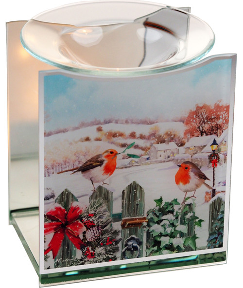 Christmas Traditional Robin Scene Glass Oil Burner Christmas Traditional Robin Scene Glass Oil Burner