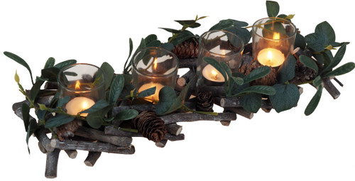 Large Christmas Table Centrepiece 4 Tealight Candle Holder  - Alpine Sage Leaf Large Christmas Table Centrepiece 4 Tealight Candle Holder  - Alpine Sage Leaf