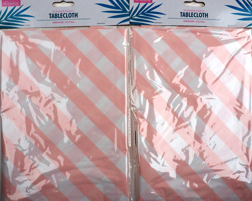 Summer Plastic Table cover tablecloths 178 x 132cm - Pink Stripe - Set Of 2