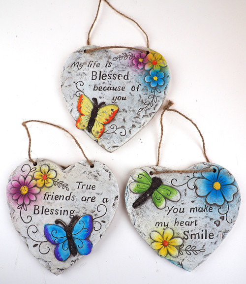 Hanging Garden Quote 16cm Love Heart Butterfly Plaques (Set of 3)