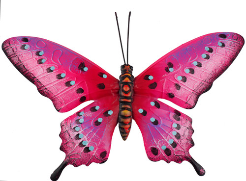 Large 37cm Butterfly Metal Wall Plaque Garden Decoration - Hot Pink