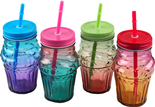 Rainbow Cupcake Mason Jars Drinking Cups With Lid And Straw (Set of 4) Rainbow Cupcake Mason Jars Drinking Cups With Lid And Straw (Set of 4)