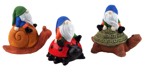 Gnomes On Animals Small 9cm Garden Pot Ornaments (Set of 3) Gnomes On Animals Small 9cm Garden Pot Ornaments (Set of 3)