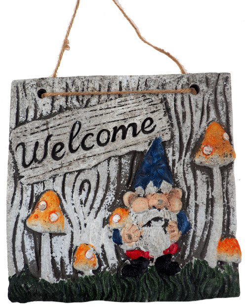 Gnome Hanging Garden Square Welcome Plaque - Blue Gnome Hanging Garden Square Welcome Plaque - Blue