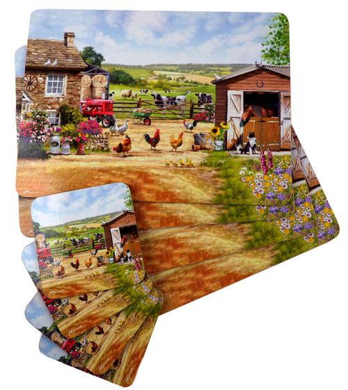 Farm House - Vintage Farm Scene Table Placemats And Coasters (Set of 4)
