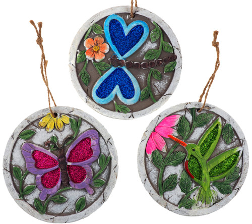 Hanging Garden Quote 16cm Round Plaques - Butterfly Bird Dragonfly (Set of 3)
