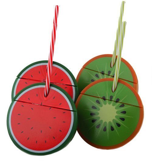 Watermelon Kiwi Novelty Drinking Cups with Lid & Reusable Straw (Set of 4) Watermelon Kiwi Novelty Drinking Cups with Lid & Reusable Straw (Set of 4)