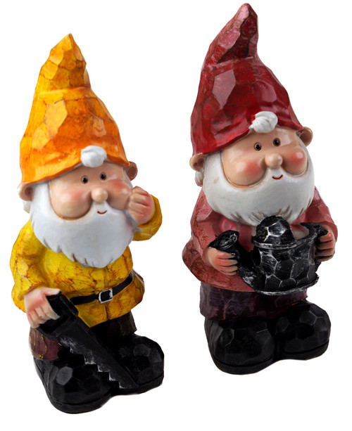 Garden Gnome 19cm Ornaments With Tools - Blue Green Wood Design