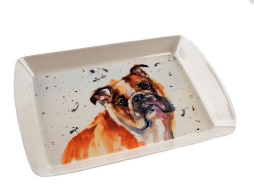 Melamine Plastic 23x16cm Snack Cake Tray Watercolour Dogs - Bulldog Melamine Plastic 23x16cm Snack Cake Tray Watercolour Dogs - Bulldog