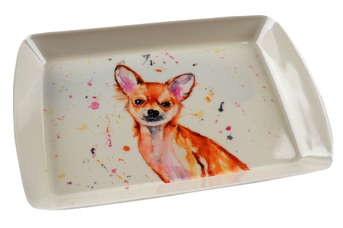 Melamine Plastic 23x16cm Snack Cake Tray Watercolour Dogs - Chihuahua Melamine Plastic 23x16cm Snack Cake Tray Watercolour Dogs - Chihuahua