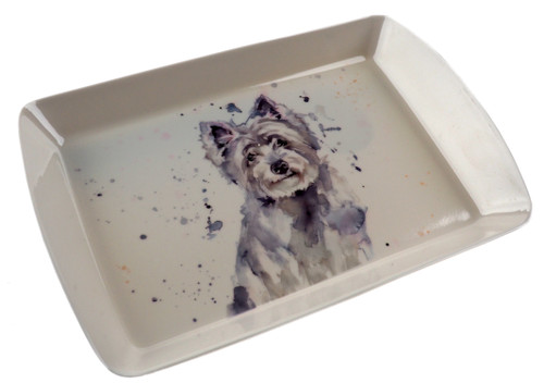 Melamine Plastic 23x16cm Snack Cake Tray Watercolour Dogs - Westie Melamine Plastic 23x16cm Snack Cake Tray Watercolour Dogs - Westie