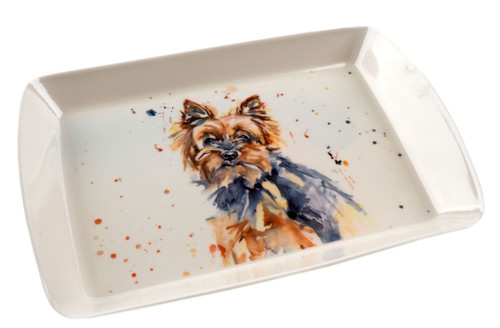 Melamine Plastic 23x16cm Snack Cake Tray Watercolour Dogs - Yorkshire Terrier