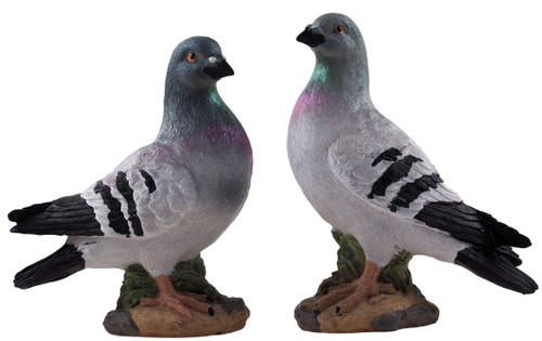 Pigeon 23cm Garden Bird Ornaments - Life Like Detail - Set of 2