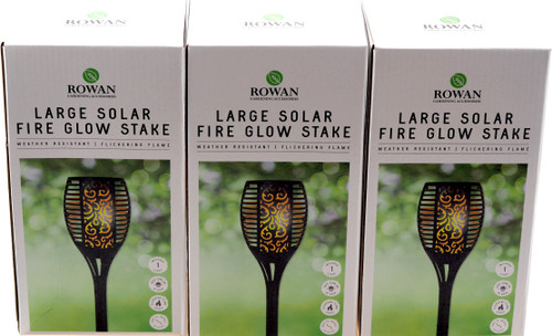 Large Solar LED Flicker Flame Effect Garden Glow Stake Lights - Set Of 3