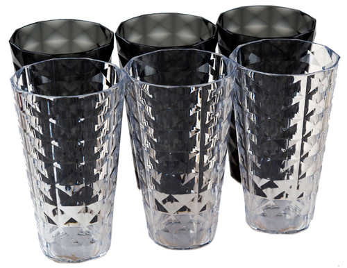 Geometric Reusable Plastic Summer Tumbler Glasses - Grey Clear (Set of 6)