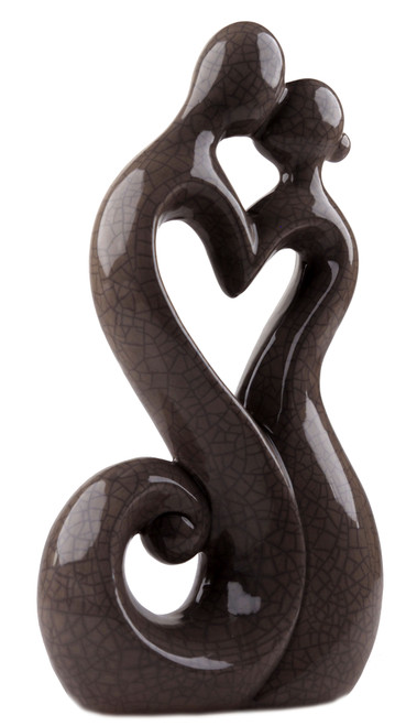Couple In Love Heart Figurine Sculpture 27cm Ornament - Taupe Crackle Glaze Couple In Love Heart Figurine Sculpture 27cm Ornament - Taupe Crackle Glaze