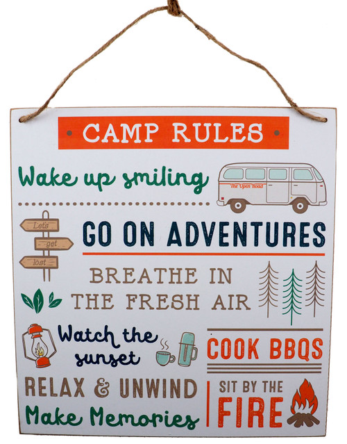 Camp Rules Camping Campervan Wall Picture - 30cm Fun Slogan Sign
