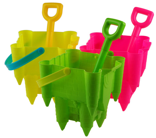 Sand Castle Shaped Bucket And Spade - Pink Yellow Green (Set of 3)