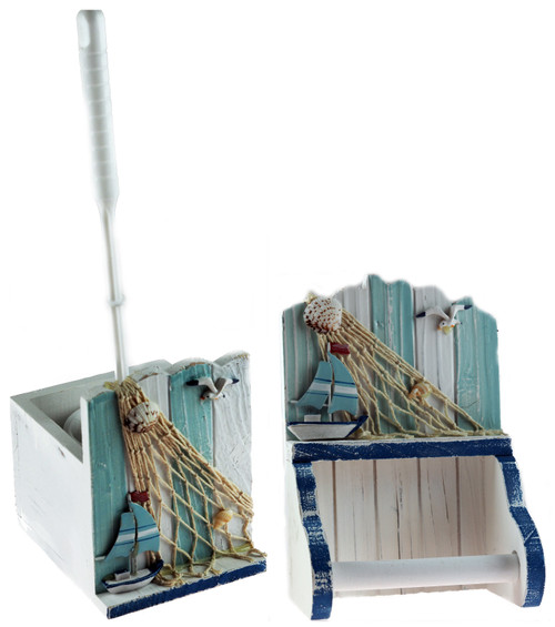 Bathroom Yacht Toilet Roll Holder & Brush with Stand