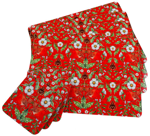 Berry Thief Red Christmas Dinner Hardback Placemats And Coasters (Set of 4) Berry Thief Red Christmas Dinner Hardback Placemats And Coasters (Set of 4)