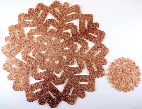 Rose Gold Christmas Round Snowflake Dinner Table Place Mats / Coasters (Set of 4) Rose Gold Christmas Round Snowflake Dinner Table Place Mats / Coasters (Set of 4)