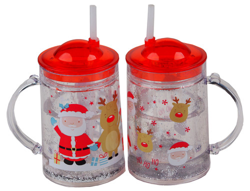 Kids Christmas Plastic Drinking Cups With Handle Lid And Straw (Set of 2) Kids Christmas Plastic Drinking Cups With Handle Lid And Straw (Set of 2)