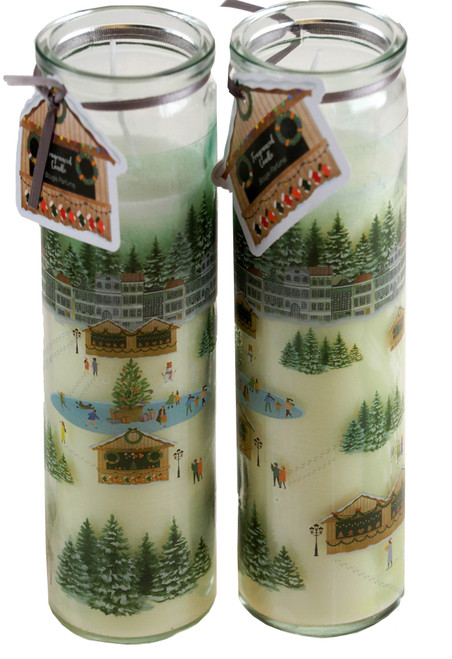 Christmas Alpine Scene Scented 20cm Tall Candles In Glass Jars (Set of 2) Christmas Alpine Scene Scented 20cm Tall Candles In Glass Jars (Set of 2)
