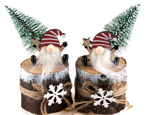 Christmas Gnome Gonk Novelty Tree Sitting On Log Ornaments (Set of 2) Christmas Gnome Gonk Novelty Tree Sitting On Log Ornaments (Set of 2)