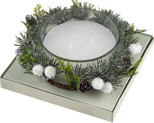 Green Fir Snow Mistletoe Christmas Candle Holder / Table Centre Piece Green Fir Snow Mistletoe Christmas Candle Holder / Table Centre Piece