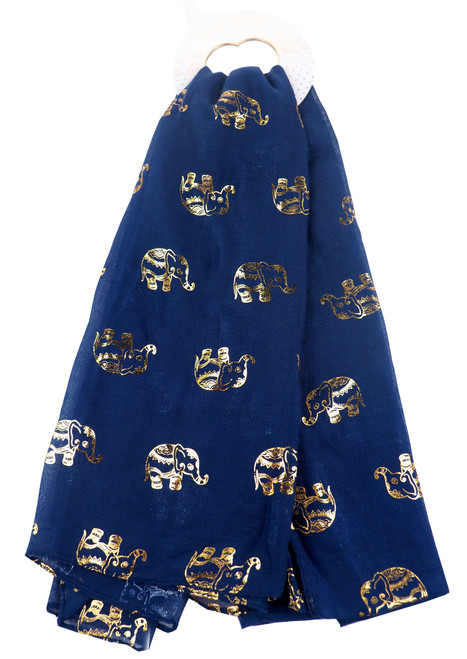Navy Blue Elephant Metallic Scarf Wraps Shawls Scarves For Ladies Women