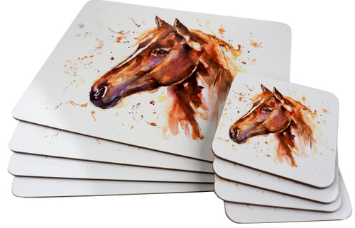 Horse Watercolour Dinner Place Mats And Coasters (Set Of 8)