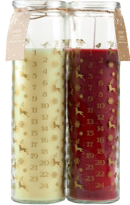 Christmas Countdown Advent Candles In Glass Jars - 20cm Tall - Set of 2
