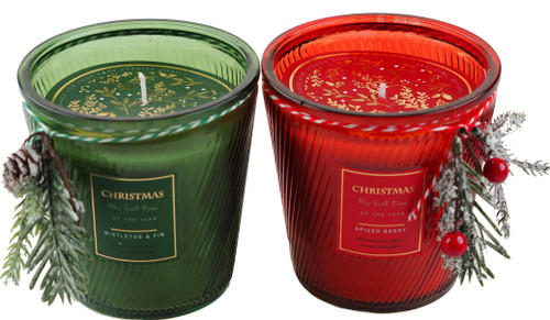 Christmas Large Scented Candles In Green Red Glass Jars (Set of 2) Christmas Large Scented Candles In Green Red Glass Jars (Set of 2)