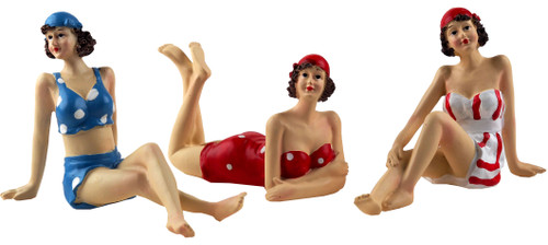 Retro Bathing Beauties / Lady Dippers In Swim Suits Novelty Ornaments (Set of 3)