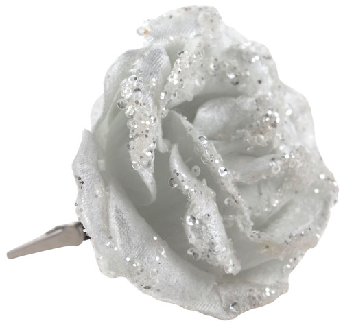White Rose Glitter Christmas Tree Hanging Bauble Clip-on Flowers (Set of 6) White Rose Glitter Christmas Tree Hanging Bauble Clip-on Flowers (Set of 6)