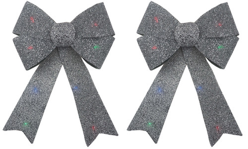 XL Silver LED Light Up Christmas Bow 43cm Large Decorations (Set of 2) XL Silver LED Light Up Christmas Bow 43cm Large Decorations (Set of 2)